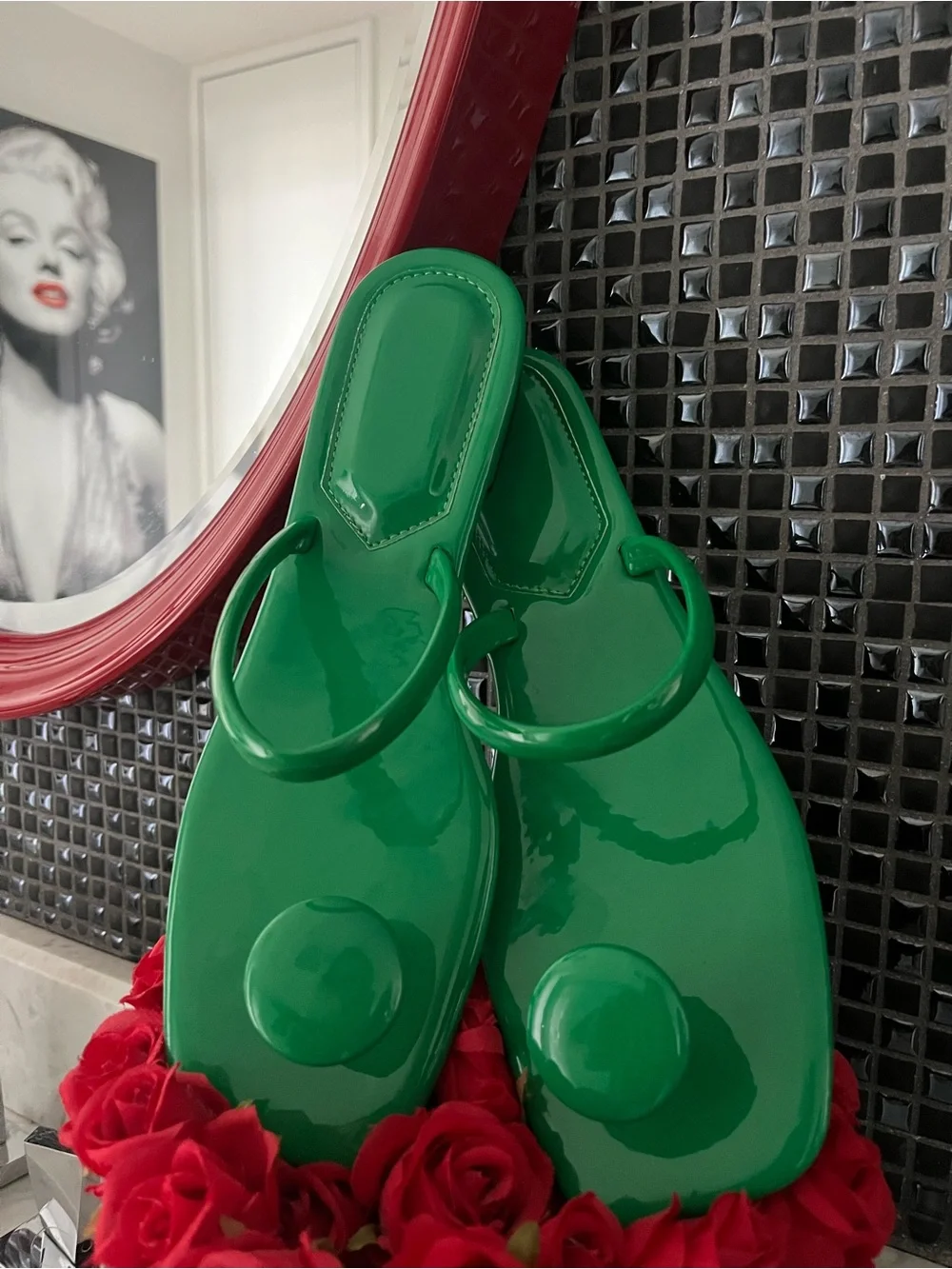 Green Patent sandals